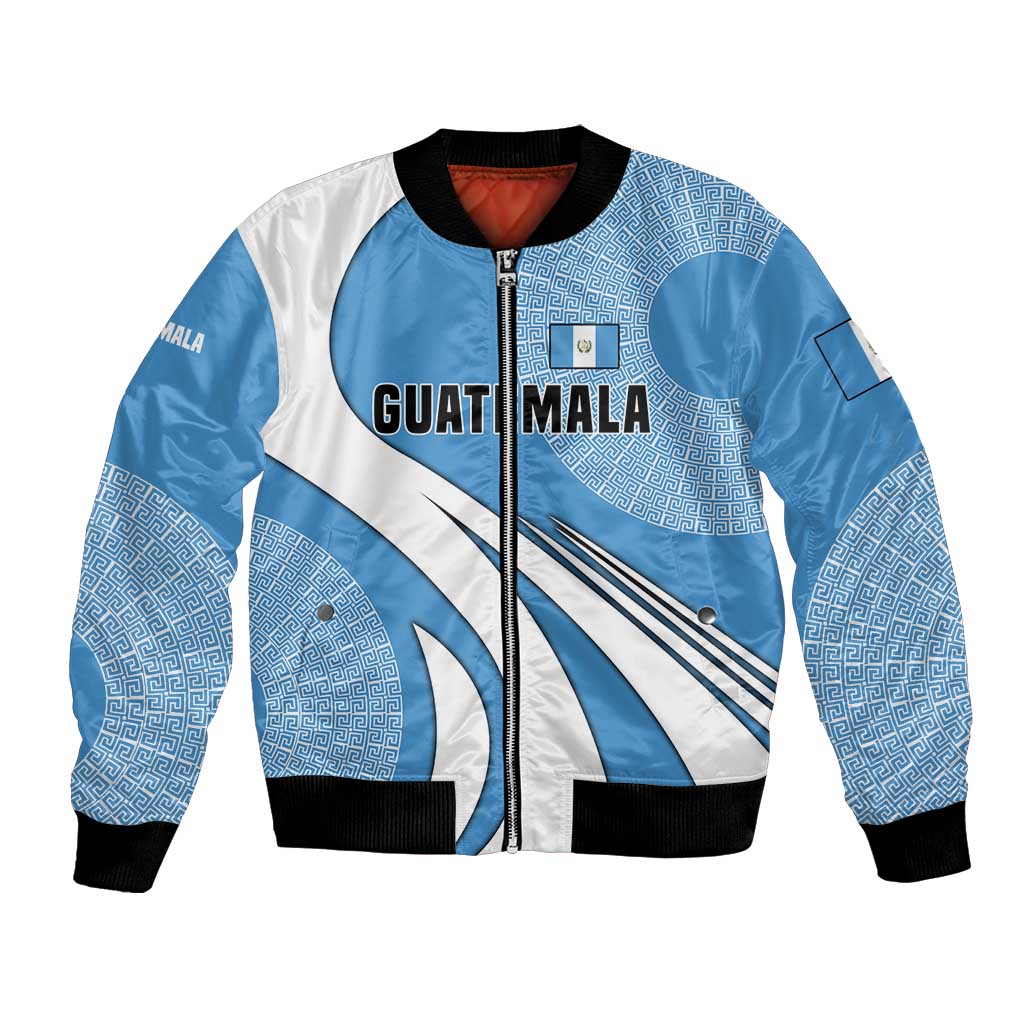 Guatemala Flag Map Bomber Jacket with Blue White Swirl and Geometric Pattern Design - Wonder Print Shop