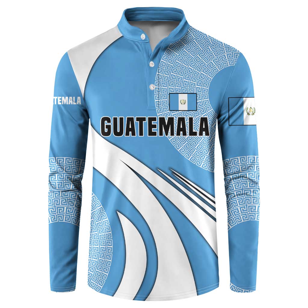 Guatemala Flag Map Button Sweatshirt with Blue White Swirl and Geometric Pattern Design - Wonder Print Shop