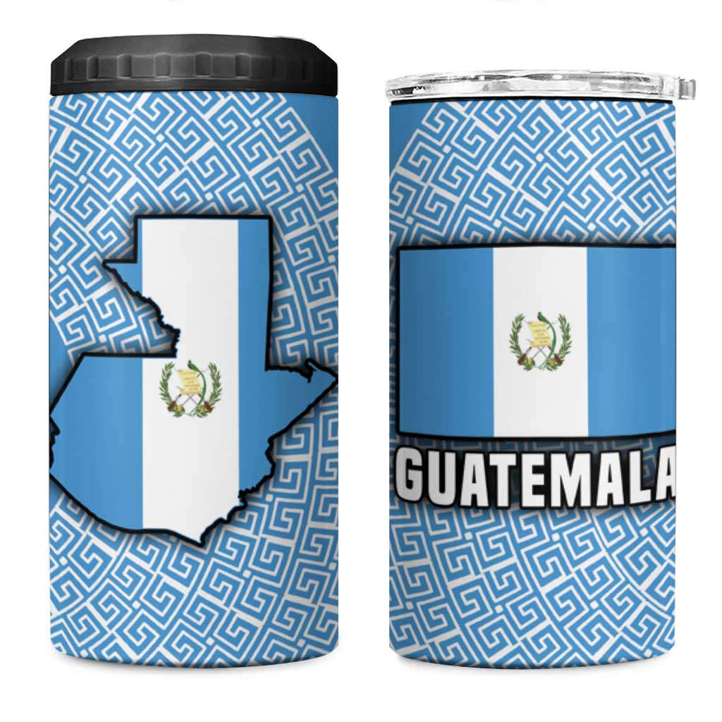 Guatemala Flag Map 4 in 1 Can Cooler Tumbler with Blue White Swirl and Geometric Pattern Design - Wonder Print Shop