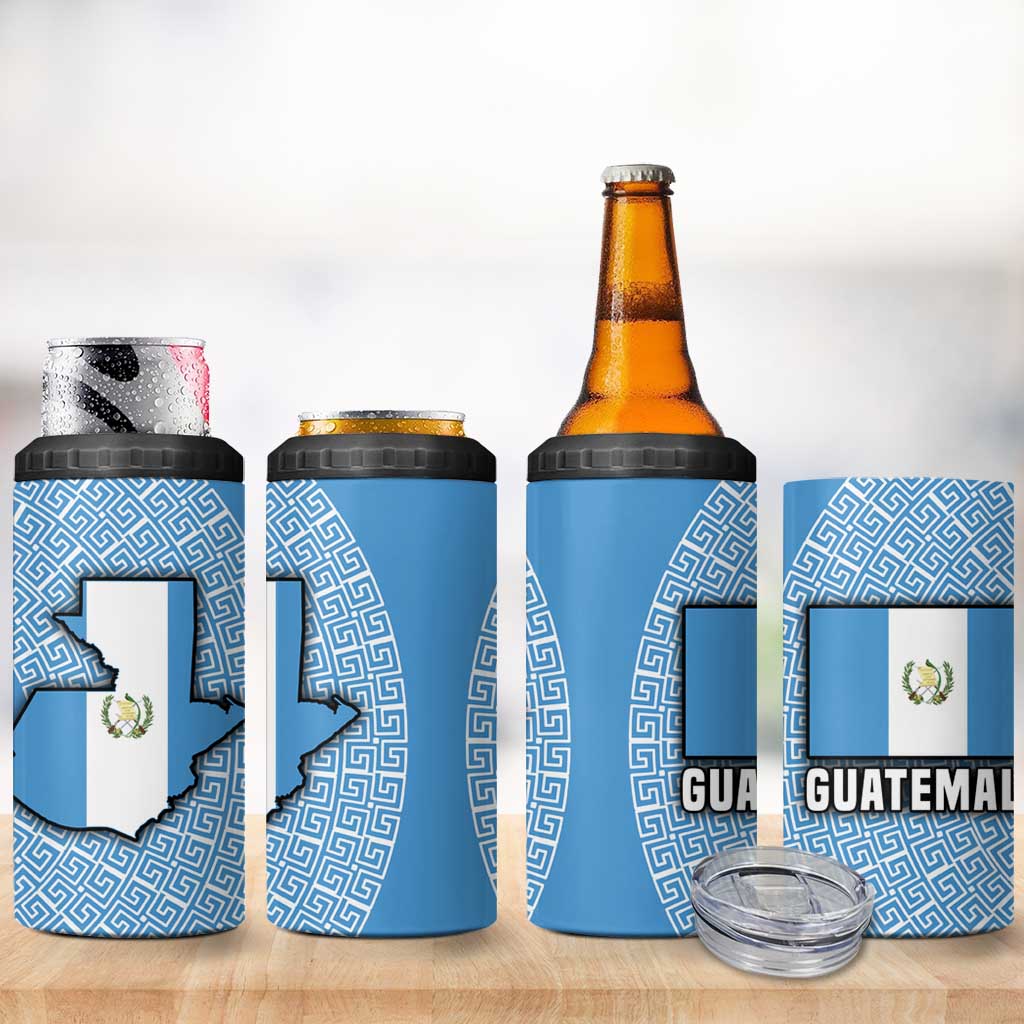Guatemala Flag Map 4 in 1 Can Cooler Tumbler with Blue White Swirl and Geometric Pattern Design - Wonder Print Shop