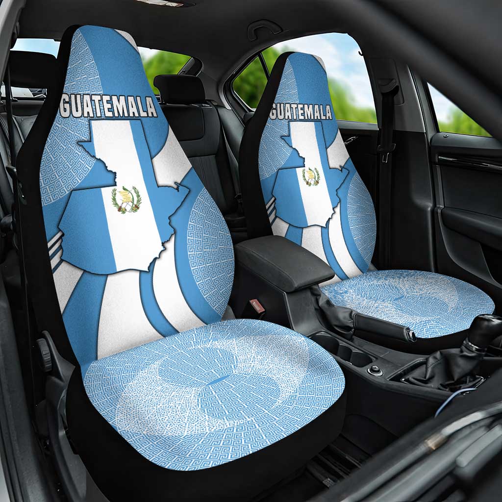 Guatemala Flag Map Car Seat Cover with Blue White Swirl and Geometric Pattern Design - Wonder Print Shop