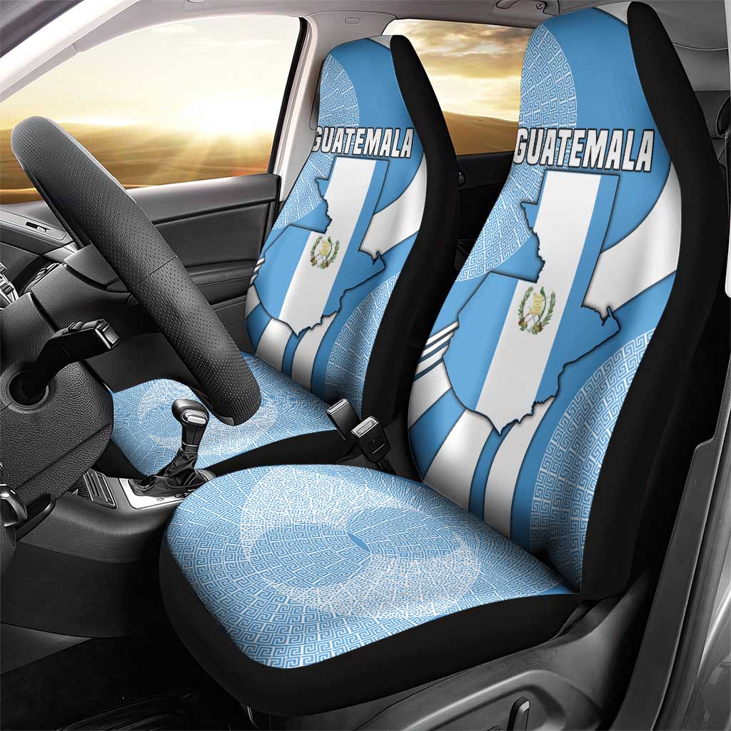 Guatemala Flag Map Car Seat Cover with Blue White Swirl and Geometric Pattern Design - Wonder Print Shop