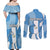 Guatemala Flag Map Couples Matching Off Shoulder Maxi Dress and Long Sleeve Button Shirt with Blue White Swirl and Geometric Pattern Design - Wonder Print Shop