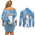 Guatemala Flag Map Couples Matching Off Shoulder Short Dress and Long Sleeve Button Shirt with Blue White Swirl and Geometric Pattern Design - Wonder Print Shop