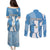 Guatemala Flag Map Couples Matching Puletasi and Long Sleeve Button Shirt with Blue White Swirl and Geometric Pattern Design - Wonder Print Shop