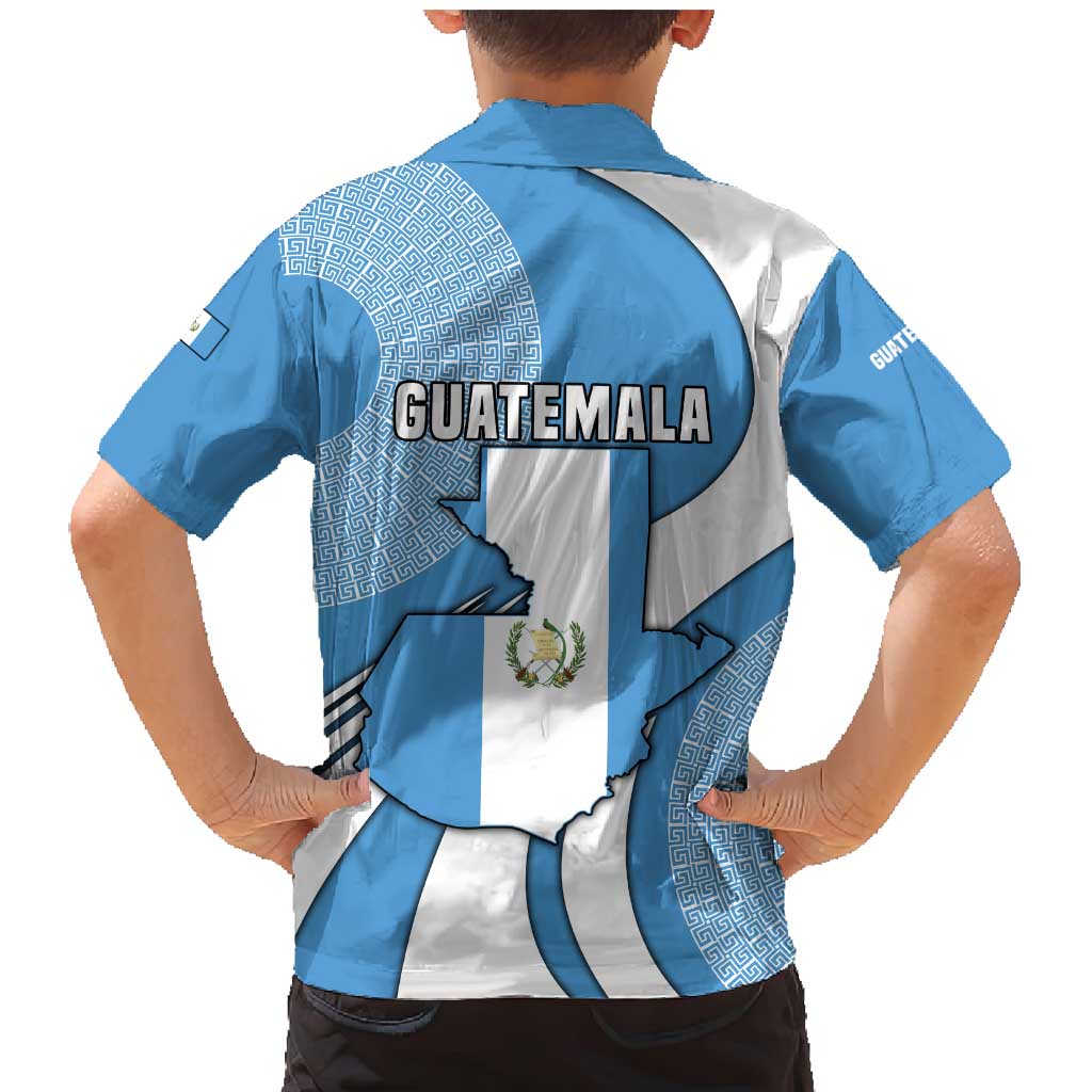 Guatemala Flag Map Family Matching Mermaid Dress and Hawaiian Shirt with Blue White Swirl and Geometric Pattern Design - Wonder Print Shop