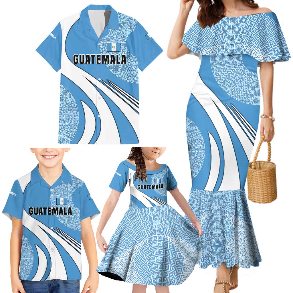 Guatemala Flag Map Family Matching Mermaid Dress and Hawaiian Shirt with Blue White Swirl and Geometric Pattern Design - Wonder Print Shop