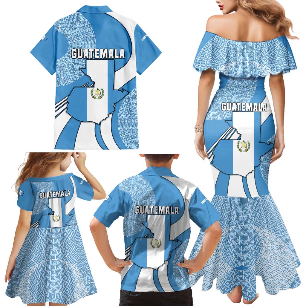 Guatemala Flag Map Family Matching Mermaid Dress and Hawaiian Shirt with Blue White Swirl and Geometric Pattern Design - Wonder Print Shop