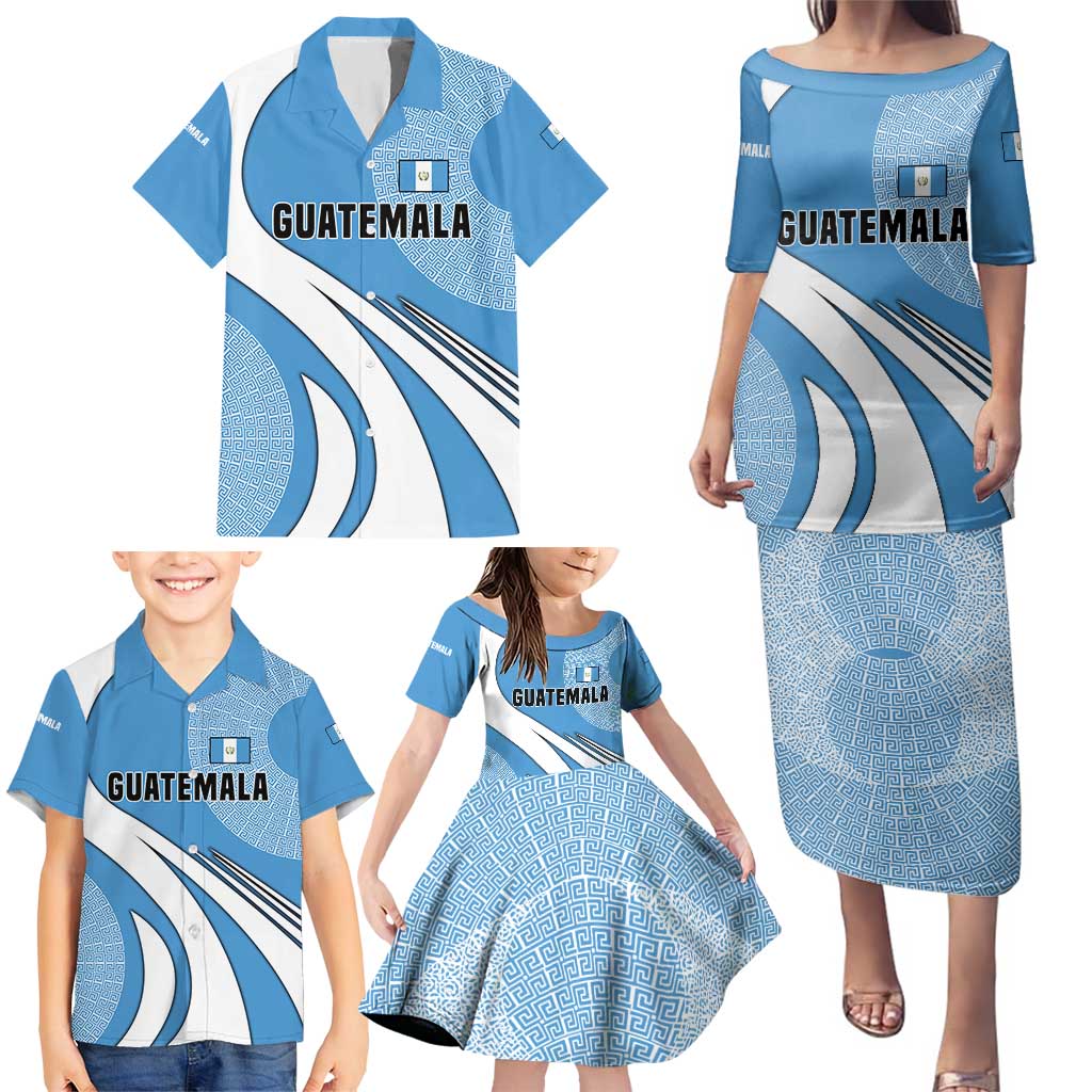 Guatemala Flag Map Family Matching Puletasi and Hawaiian Shirt with Blue White Swirl and Geometric Pattern Design - Wonder Print Shop