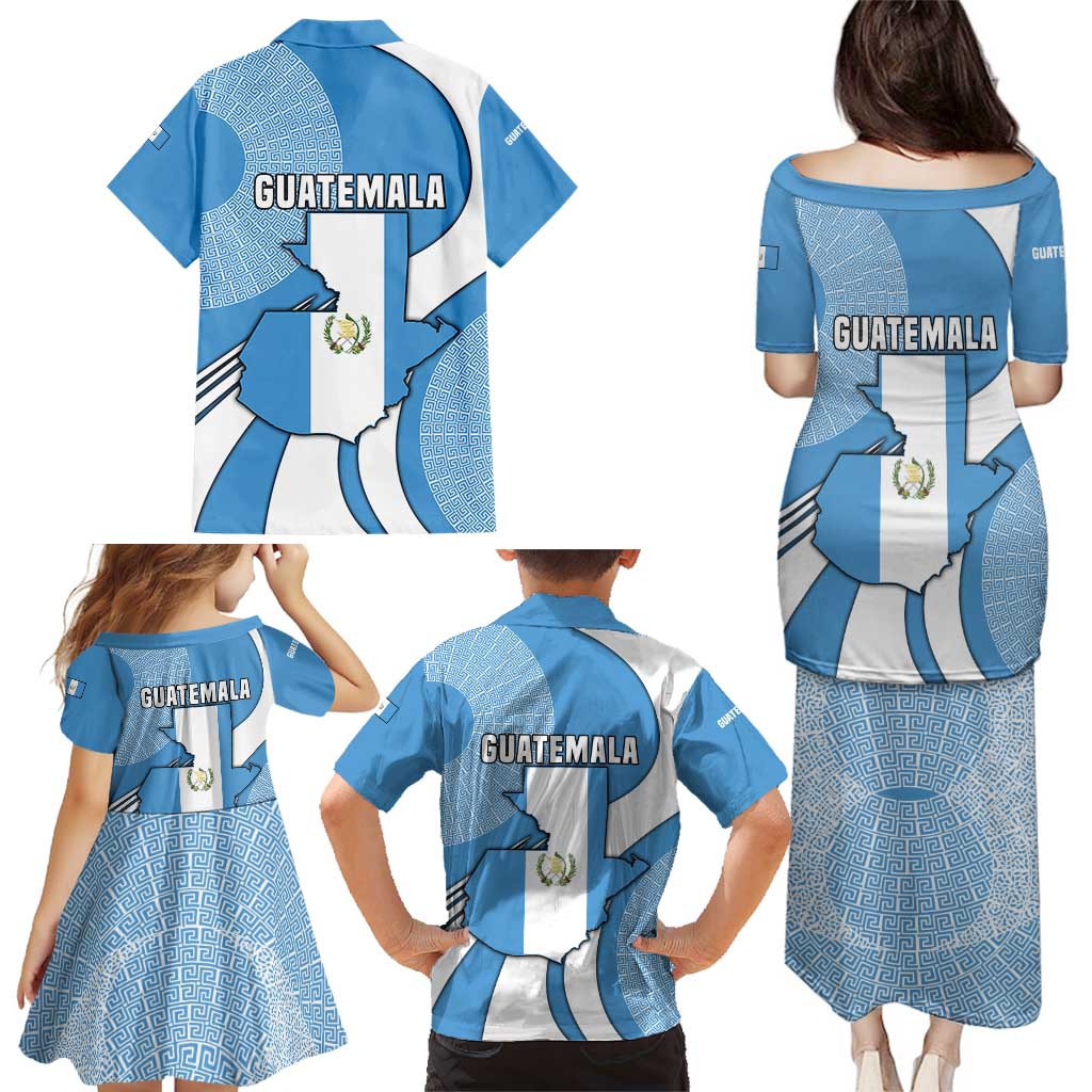 Guatemala Flag Map Family Matching Puletasi and Hawaiian Shirt with Blue White Swirl and Geometric Pattern Design - Wonder Print Shop