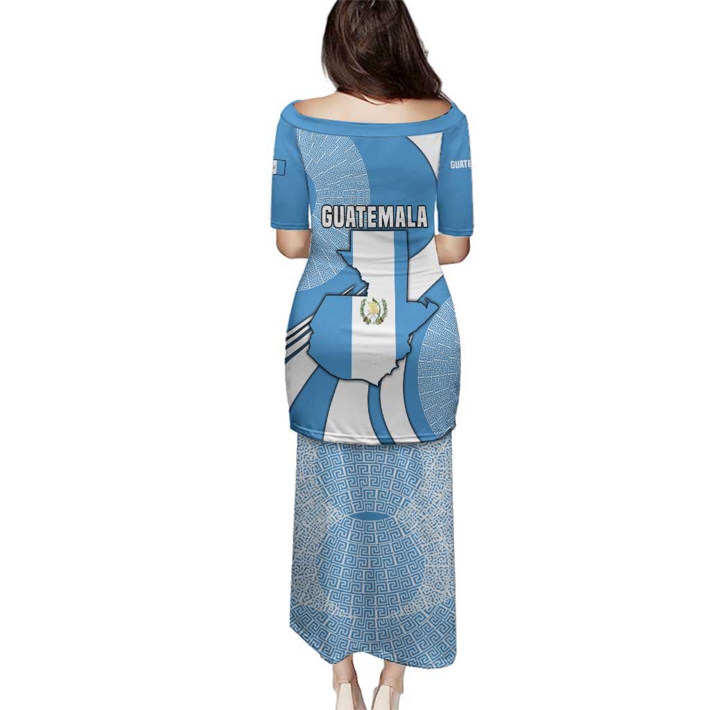 Guatemala Flag Map Family Matching Puletasi and Hawaiian Shirt with Blue White Swirl and Geometric Pattern Design - Wonder Print Shop