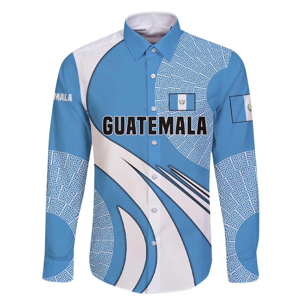 Guatemala Flag Map Family Matching Short Sleeve Bodycon Dress and Hawaiian Shirt with Blue White Swirl and Geometric Pattern Design - Wonder Print Shop
