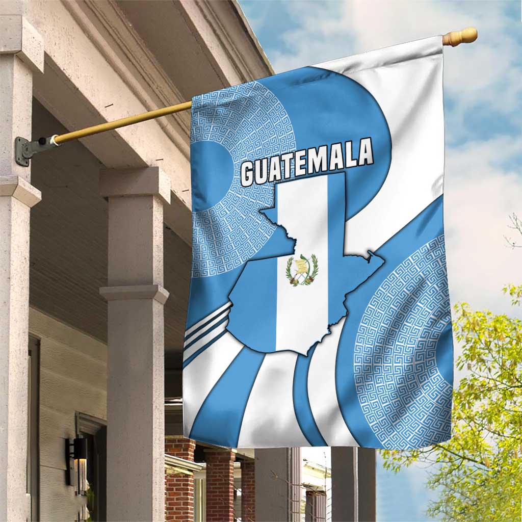Guatemala Flag Map Garden Flag with Blue White Swirl and Geometric Pattern Design - Wonder Print Shop