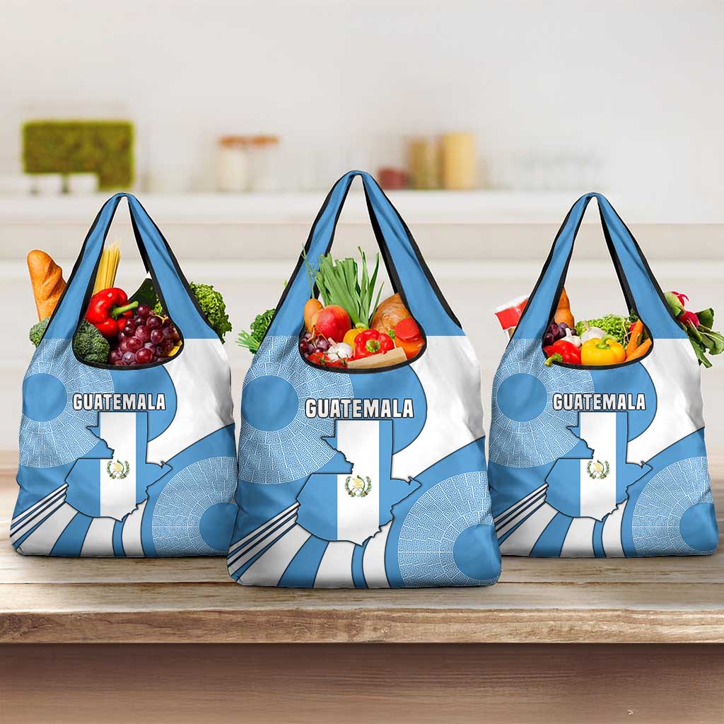 Guatemala Flag Map Grocery Bag with Blue White Swirl and Geometric Pattern Design - Wonder Print Shop