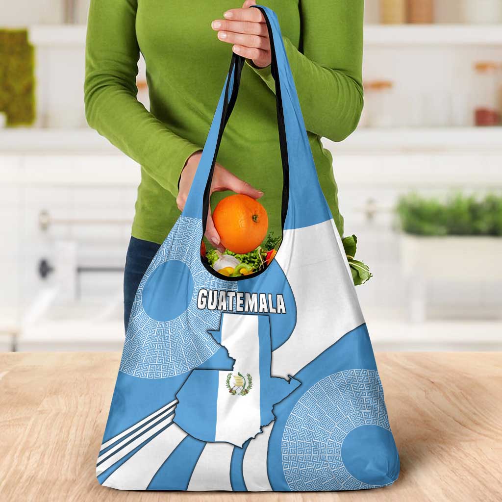 Guatemala Flag Map Grocery Bag with Blue White Swirl and Geometric Pattern Design - Wonder Print Shop