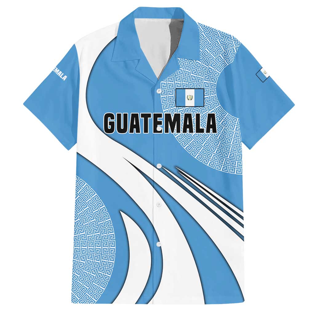 Guatemala Flag Map Hawaiian Shirt with Blue White Swirl and Geometric Pattern Design - Wonder Print Shop