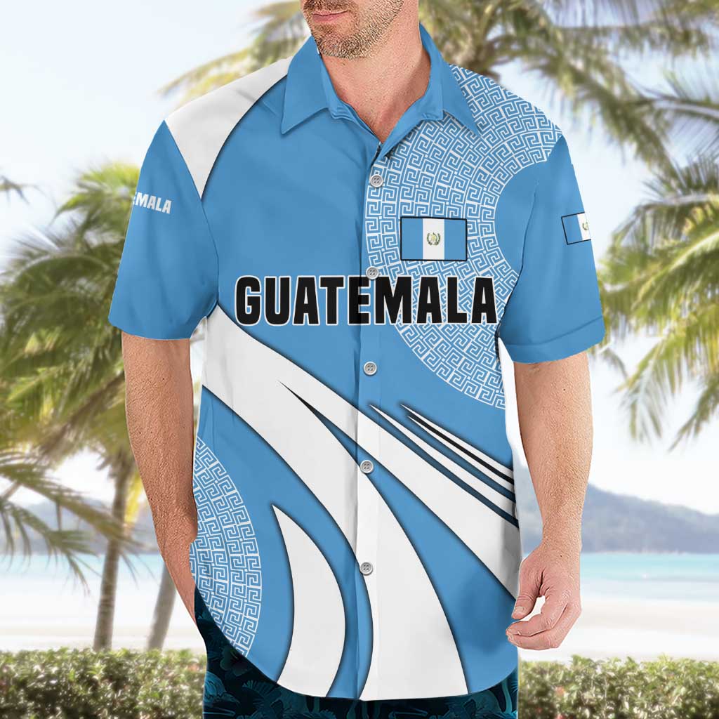 Guatemala Flag Map Hawaiian Shirt with Blue White Swirl and Geometric Pattern Design - Wonder Print Shop