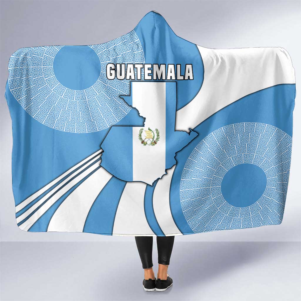 Guatemala Flag Map Hooded Blanket with Blue White Swirl and Geometric Pattern Design - Wonder Print Shop