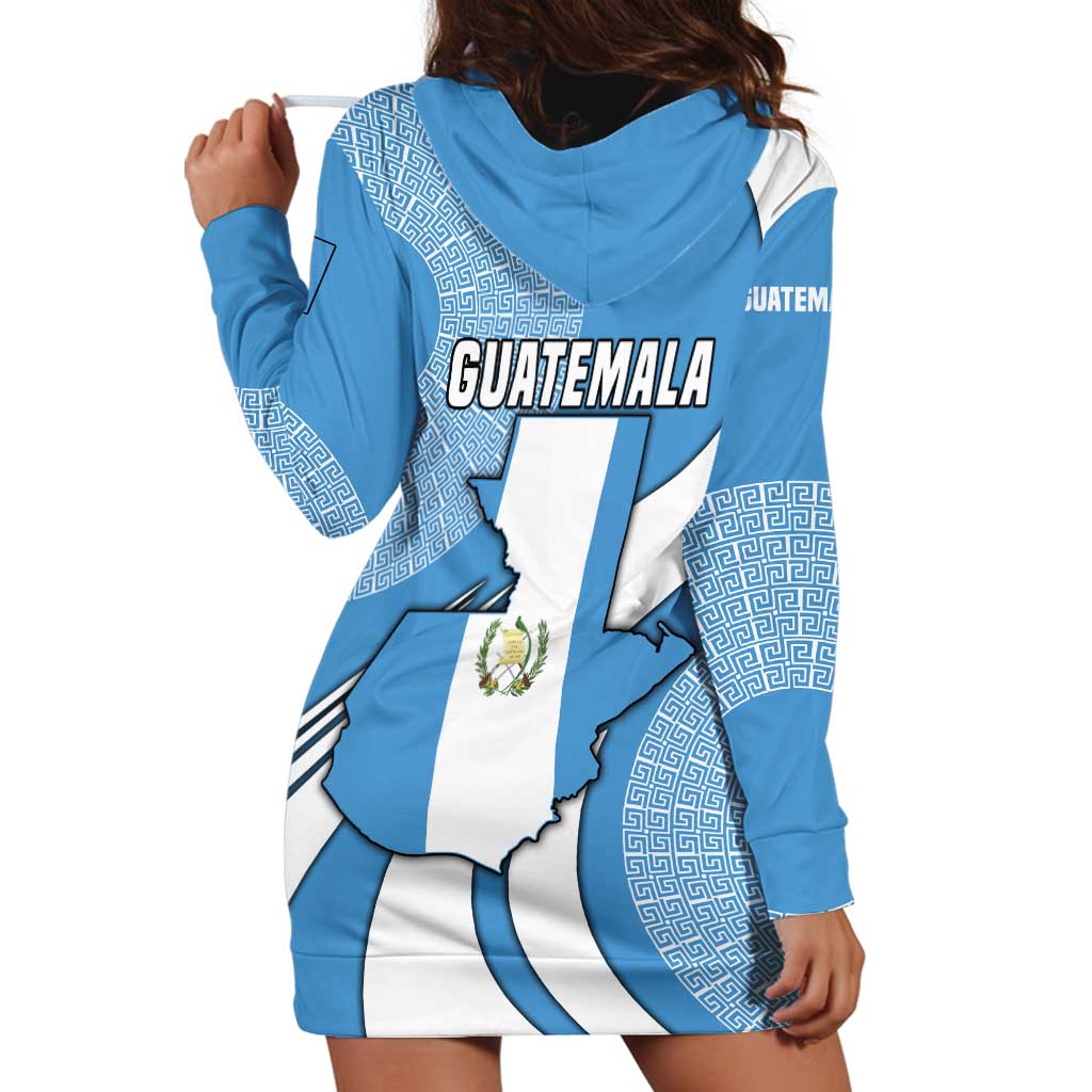 Guatemala Flag Map Hoodie Dress with Blue White Swirl and Geometric Pattern Design - Wonder Print Shop