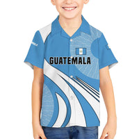 Guatemala Flag Map Kid Hawaiian Shirt with Blue White Swirl and Geometric Pattern Design - Wonder Print Shop