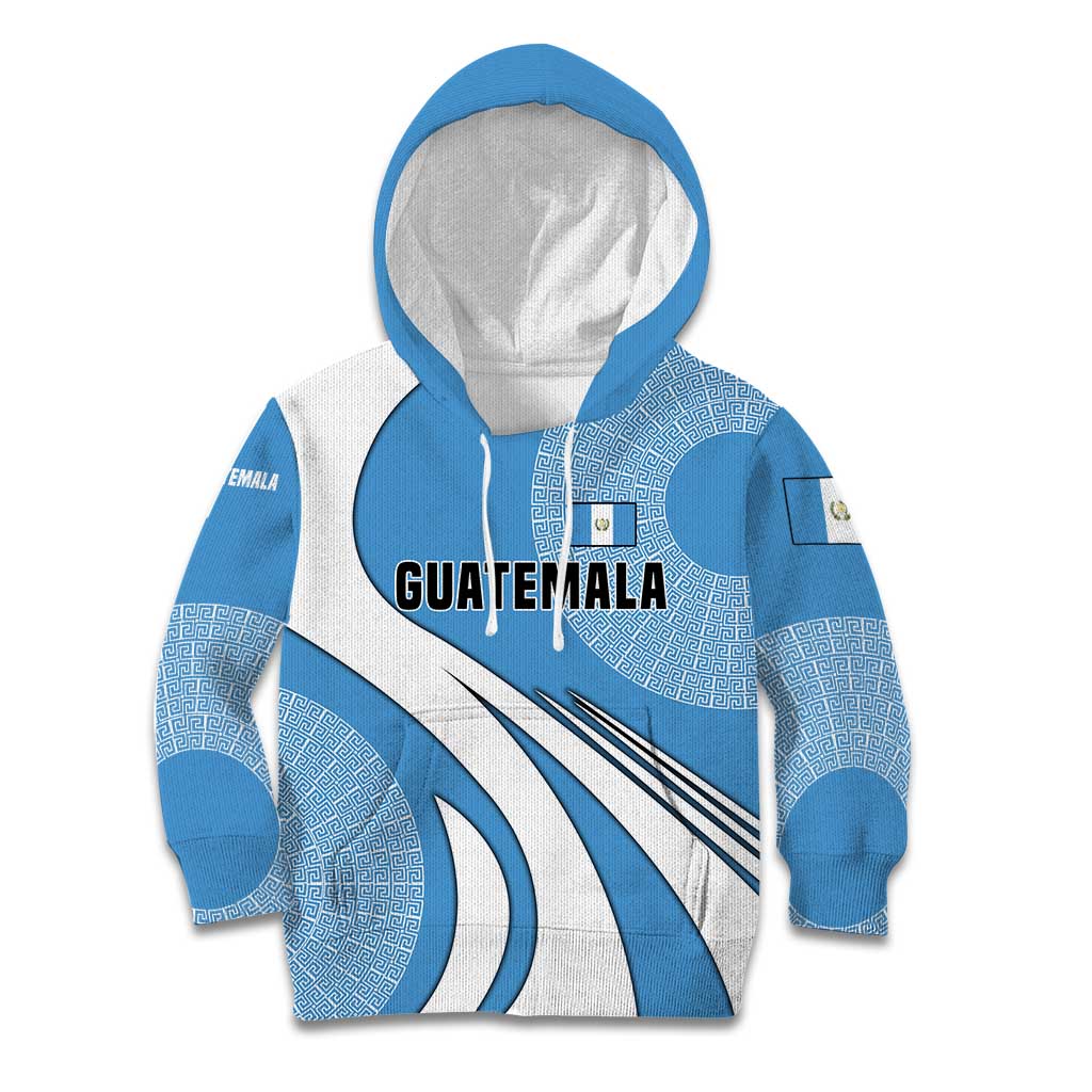 Guatemala Flag Map Kid Hoodie with Blue White Swirl and Geometric Pattern Design - Wonder Print Shop