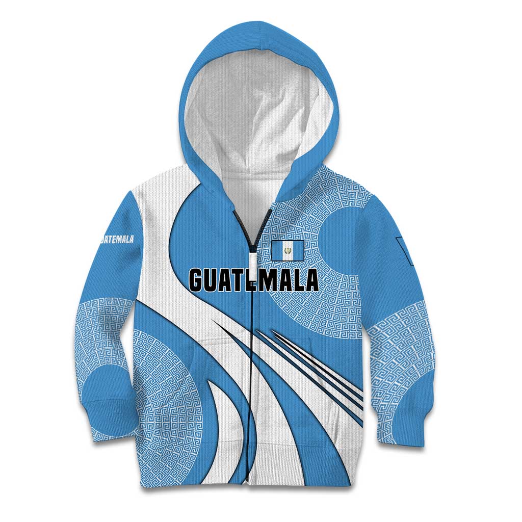 Guatemala Flag Map Kid Hoodie with Blue White Swirl and Geometric Pattern Design - Wonder Print Shop