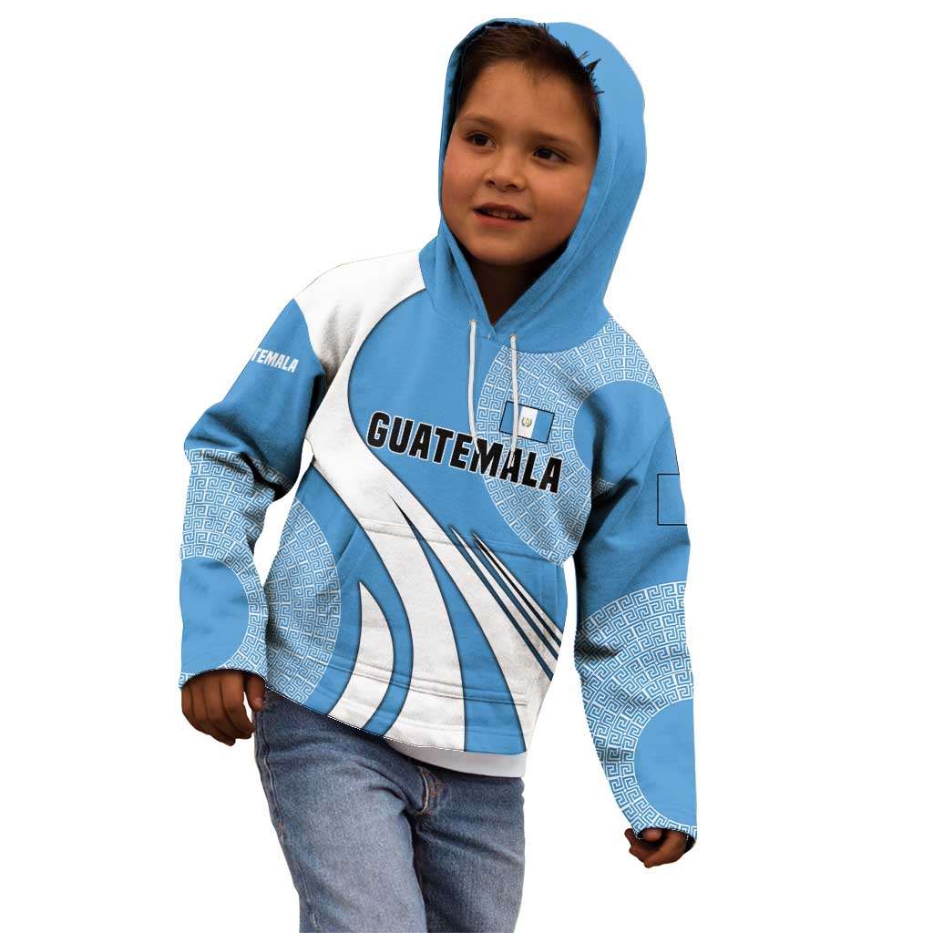 Guatemala Flag Map Kid Hoodie with Blue White Swirl and Geometric Pattern Design - Wonder Print Shop