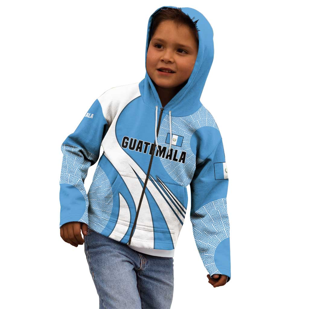 Guatemala Flag Map Kid Hoodie with Blue White Swirl and Geometric Pattern Design - Wonder Print Shop
