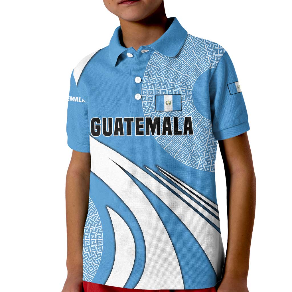 Guatemala Flag Map Kid Polo Shirt with Blue White Swirl and Geometric Pattern Design - Wonder Print Shop