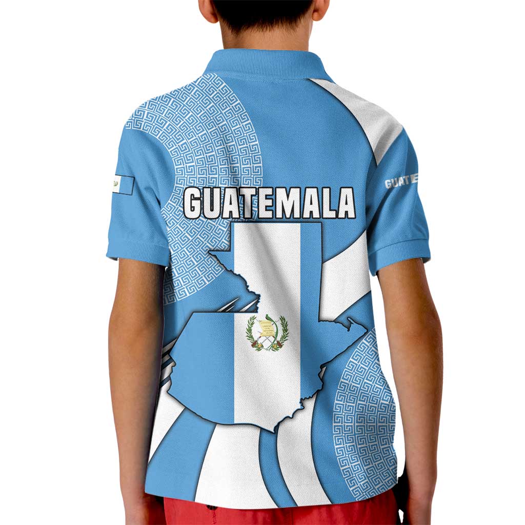 Guatemala Flag Map Kid Polo Shirt with Blue White Swirl and Geometric Pattern Design - Wonder Print Shop