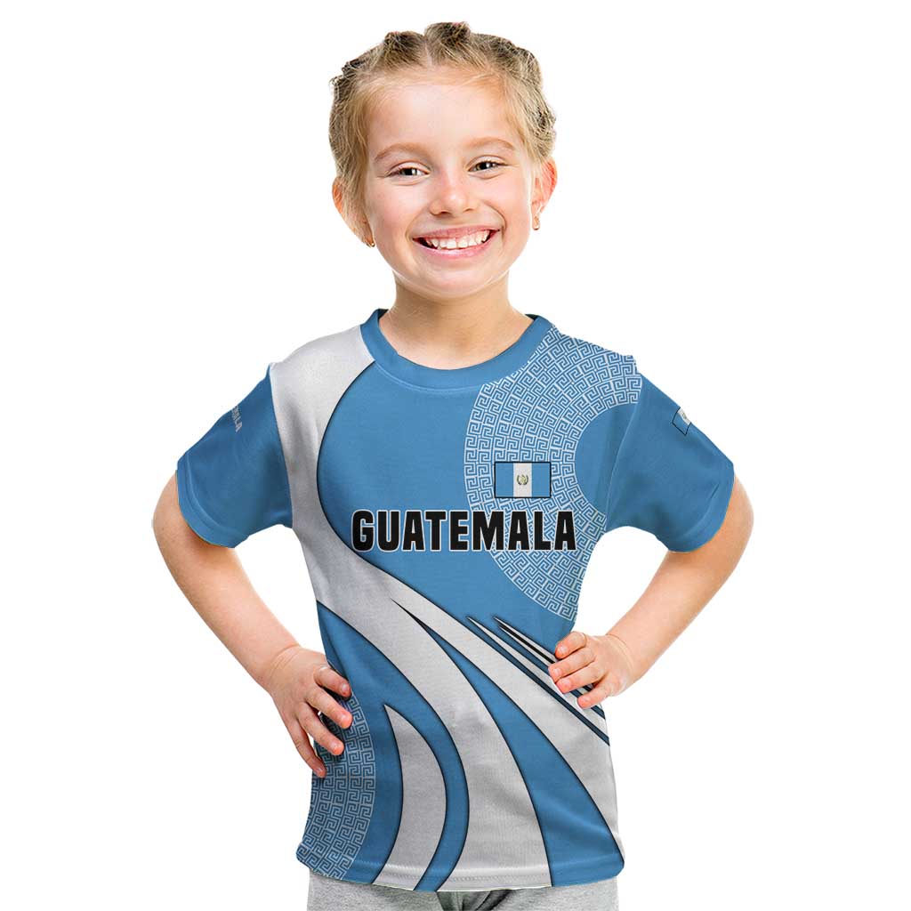 Guatemala Flag Map Kid T Shirt with Blue White Swirl and Geometric Pattern Design - Wonder Print Shop