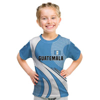 Guatemala Flag Map Kid T Shirt with Blue White Swirl and Geometric Pattern Design - Wonder Print Shop