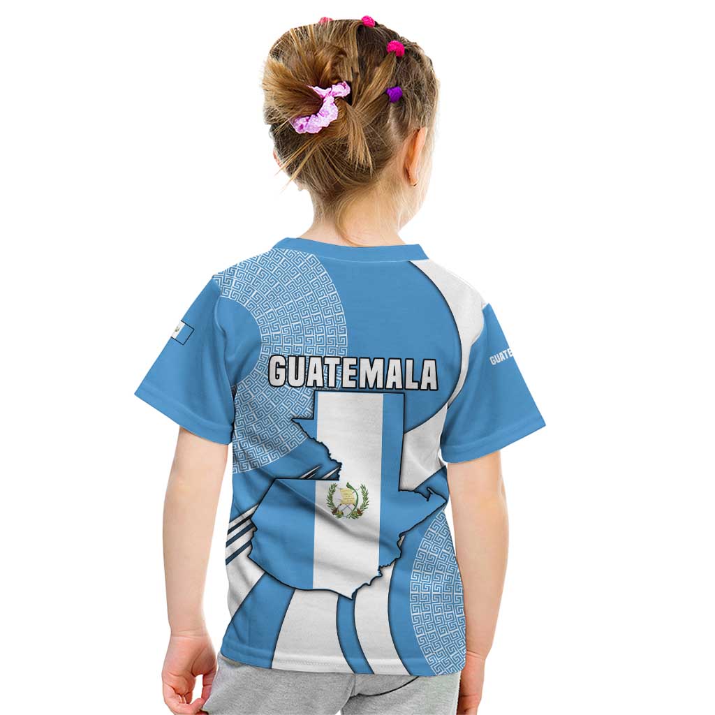 Guatemala Flag Map Kid T Shirt with Blue White Swirl and Geometric Pattern Design - Wonder Print Shop
