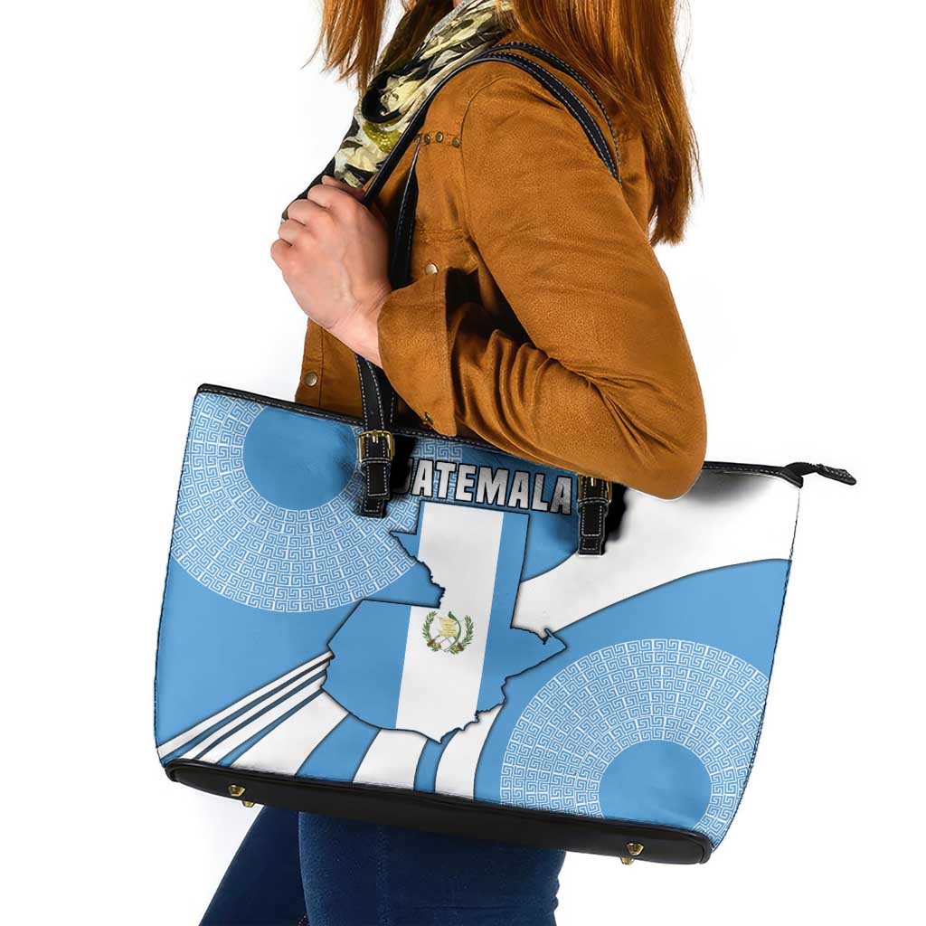 Guatemala Flag Map Leather Tote Bag with Blue White Swirl and Geometric Pattern Design - Wonder Print Shop