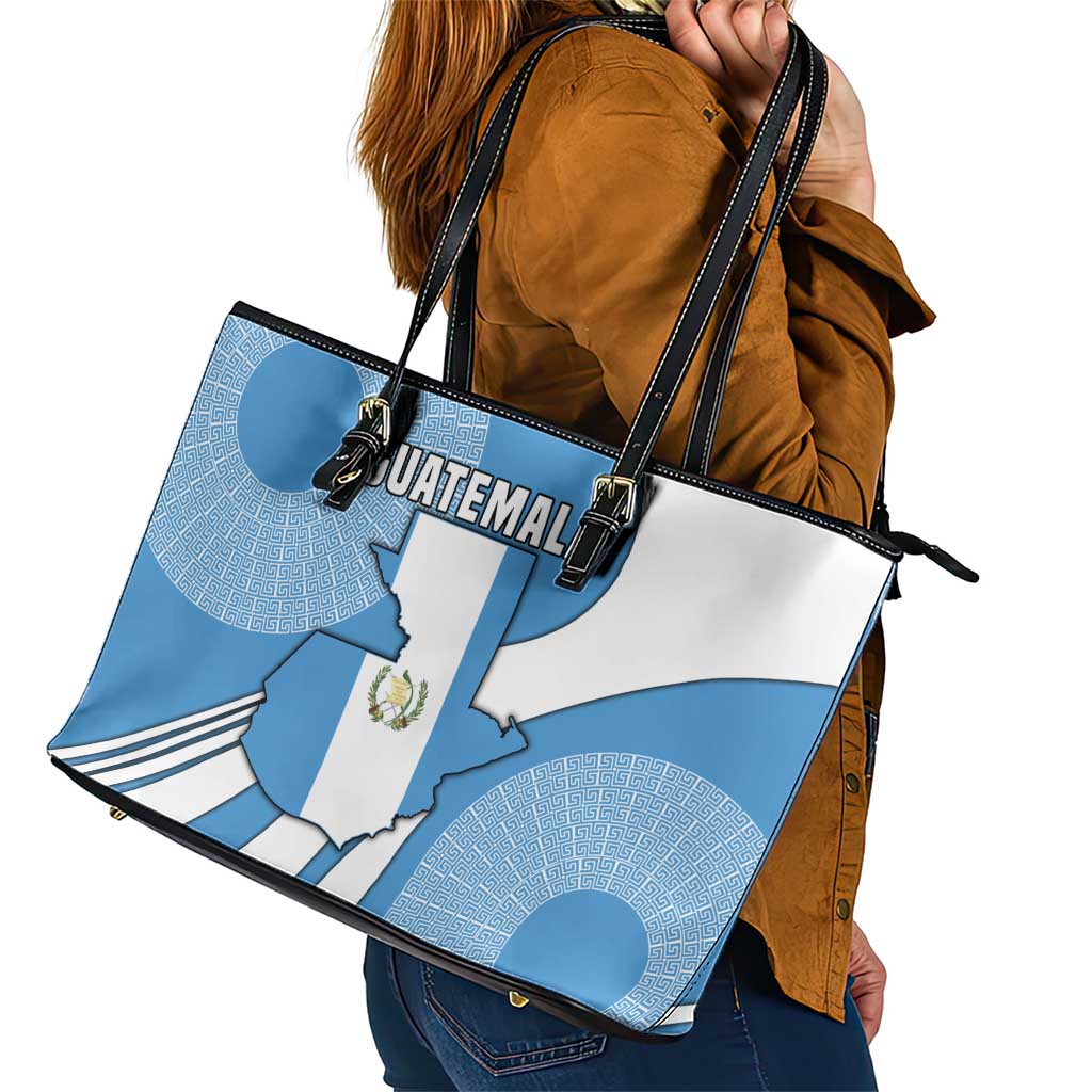 Guatemala Flag Map Leather Tote Bag with Blue White Swirl and Geometric Pattern Design - Wonder Print Shop