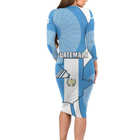 Guatemala Flag Map Long Sleeve Bodycon Dress with Blue White Swirl and Geometric Pattern Design - Wonder Print Shop