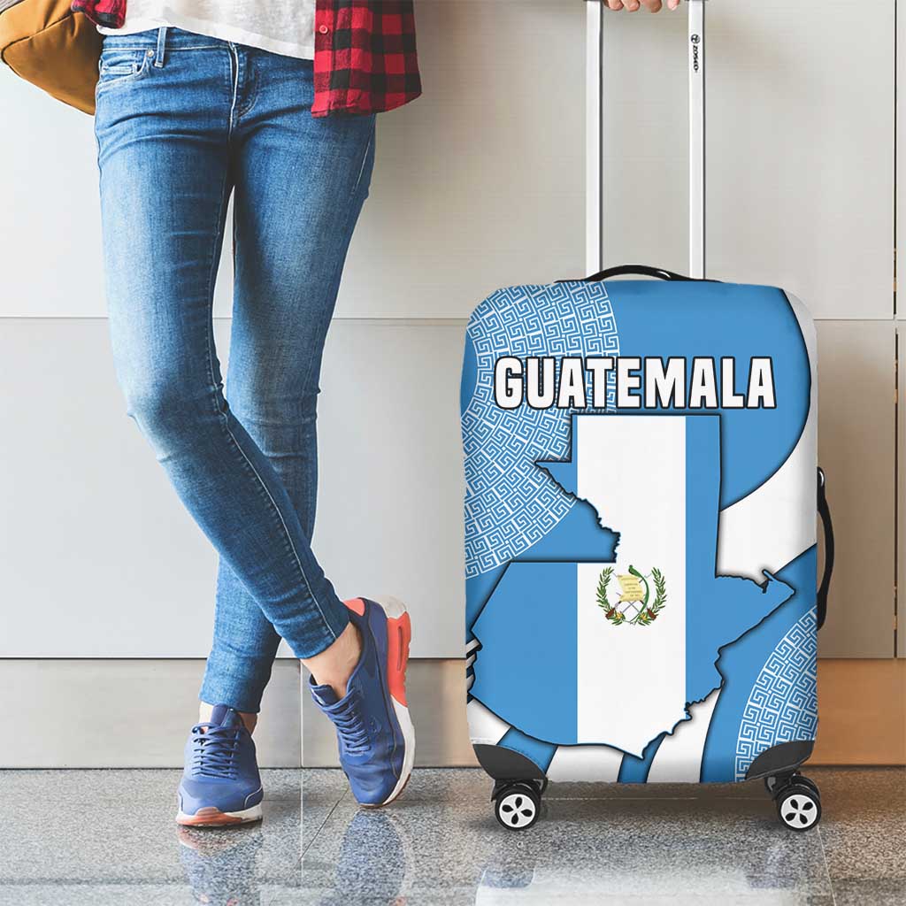Guatemala Flag Map Luggage Cover with Blue White Swirl and Geometric Pattern Design - Wonder Print Shop