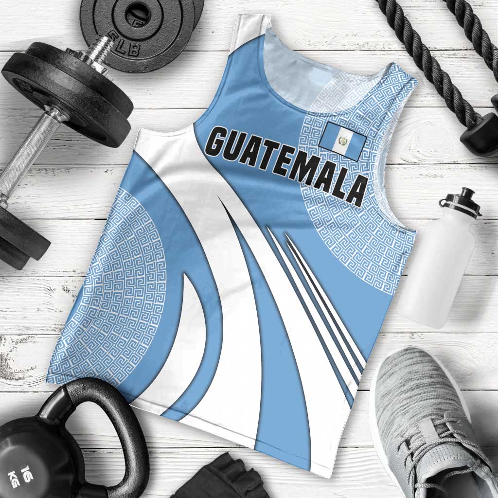 Guatemala Flag Map Men Tank Top with Blue White Swirl and Geometric Pattern Design - Wonder Print Shop