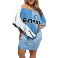 Guatemala Flag Map Off Shoulder Short Dress with Blue White Swirl and Geometric Pattern Design - Wonder Print Shop