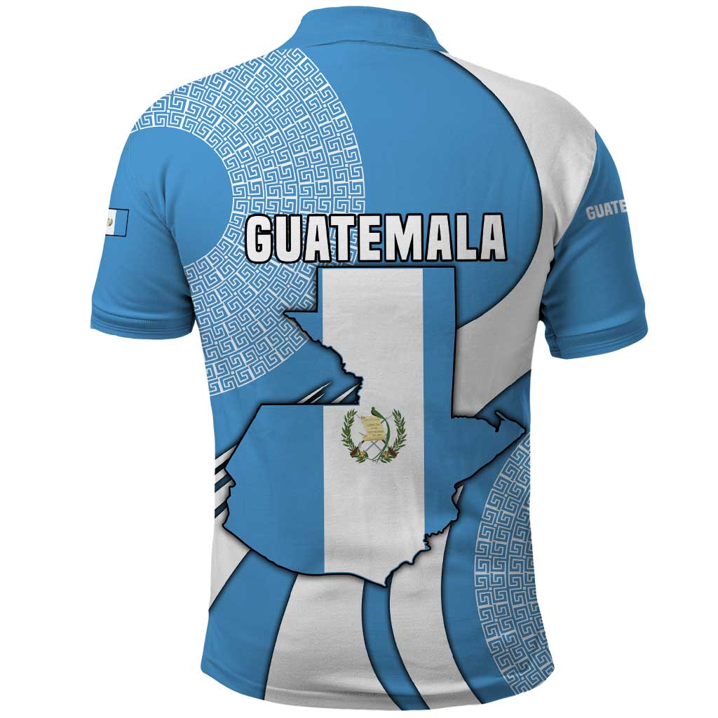 Guatemala Flag Map Polo Shirt with Blue White Swirl and Geometric Pattern Design - Wonder Print Shop