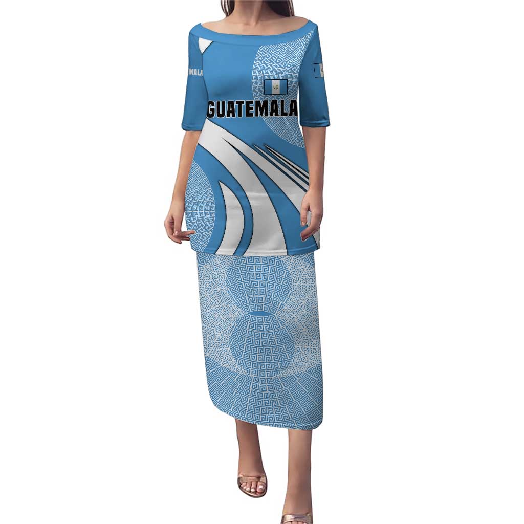 Guatemala Flag Map Puletasi with Blue White Swirl and Geometric Pattern Design - Wonder Print Shop