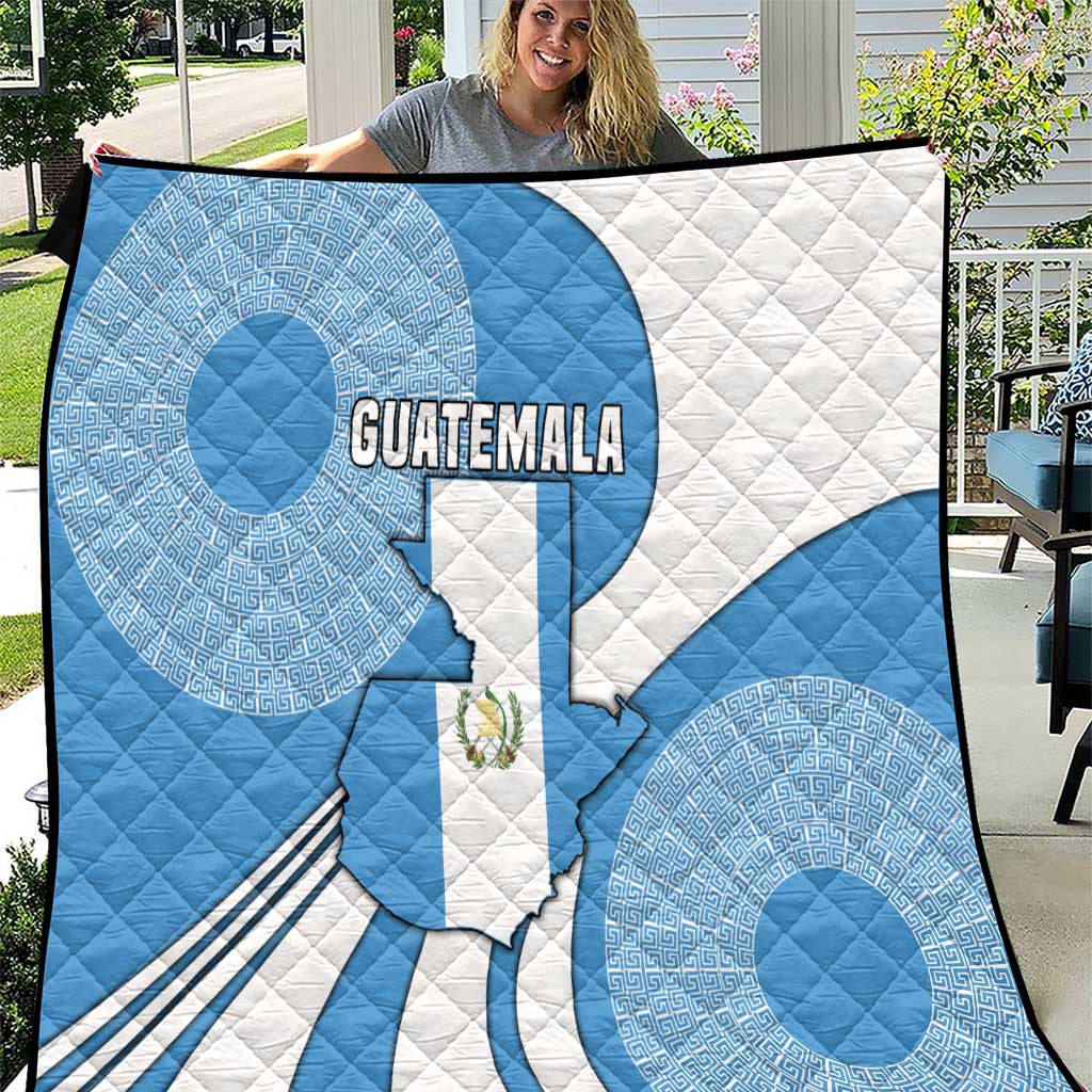 Guatemala Flag Map Quilt with Blue White Swirl and Geometric Pattern Design - Wonder Print Shop