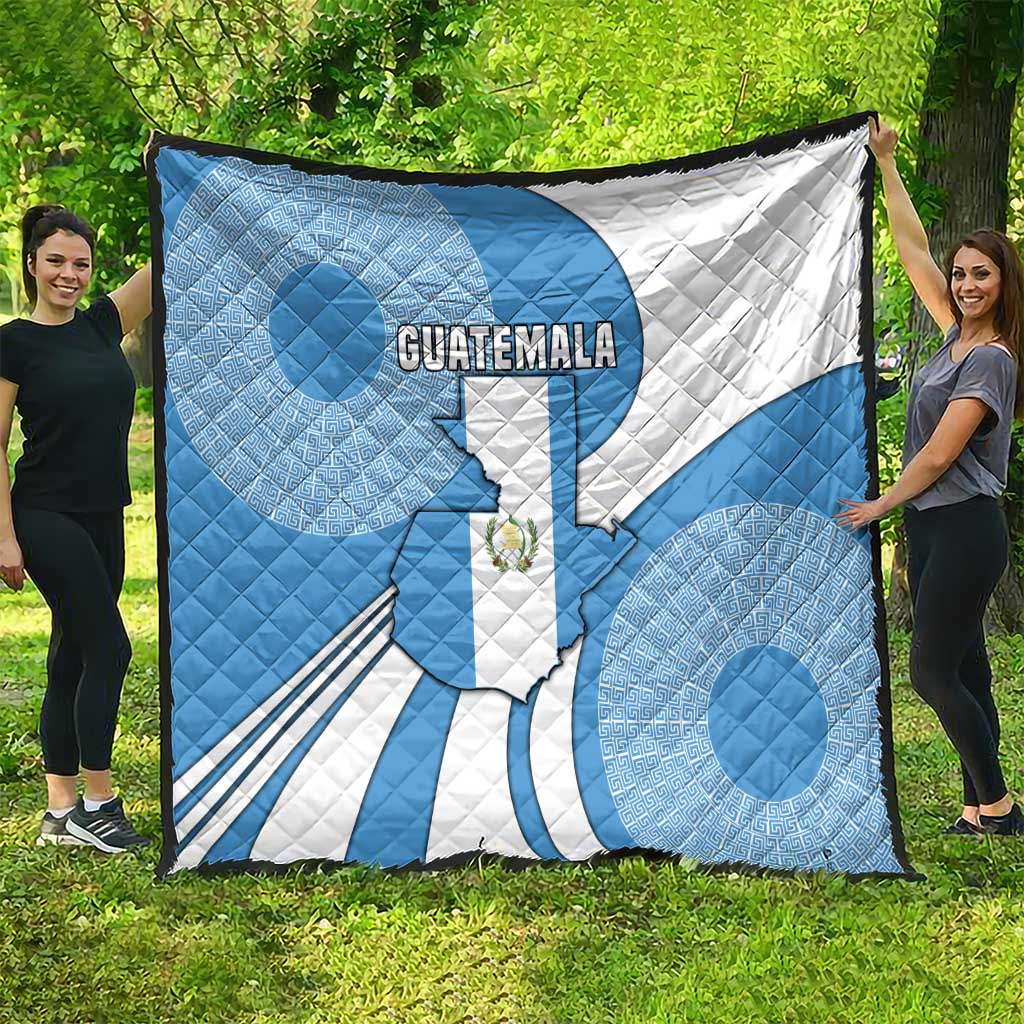 Guatemala Flag Map Quilt with Blue White Swirl and Geometric Pattern Design - Wonder Print Shop