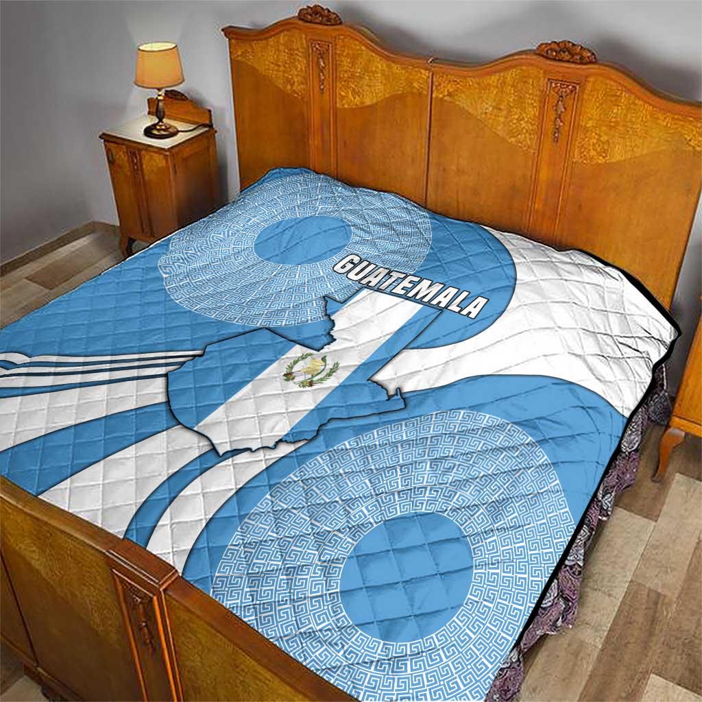 Guatemala Flag Map Quilt with Blue White Swirl and Geometric Pattern Design - Wonder Print Shop