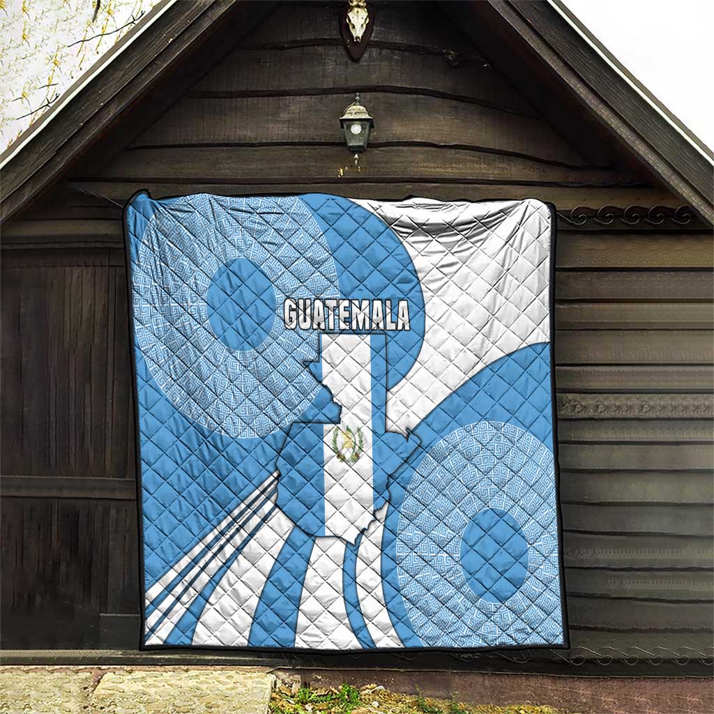 Guatemala Flag Map Quilt with Blue White Swirl and Geometric Pattern Design - Wonder Print Shop