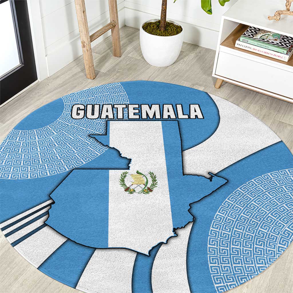 Guatemala Flag Map Round Carpet with Blue White Swirl and Geometric Pattern Design - Wonder Print Shop