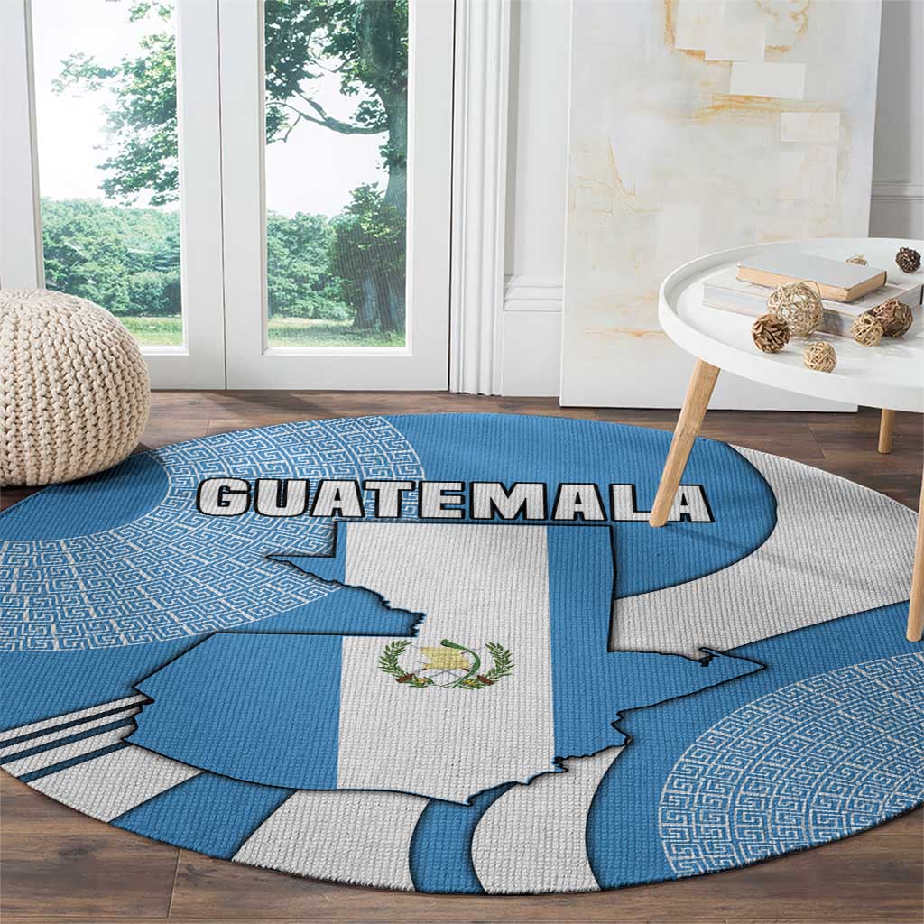Guatemala Flag Map Round Carpet with Blue White Swirl and Geometric Pattern Design - Wonder Print Shop