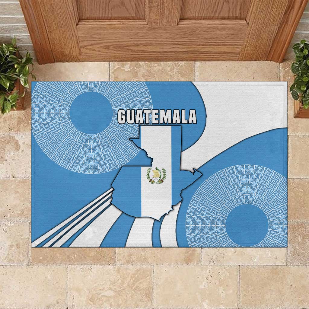 Guatemala Flag Map Rubber Doormat with Blue White Swirl and Geometric Pattern Design - Wonder Print Shop