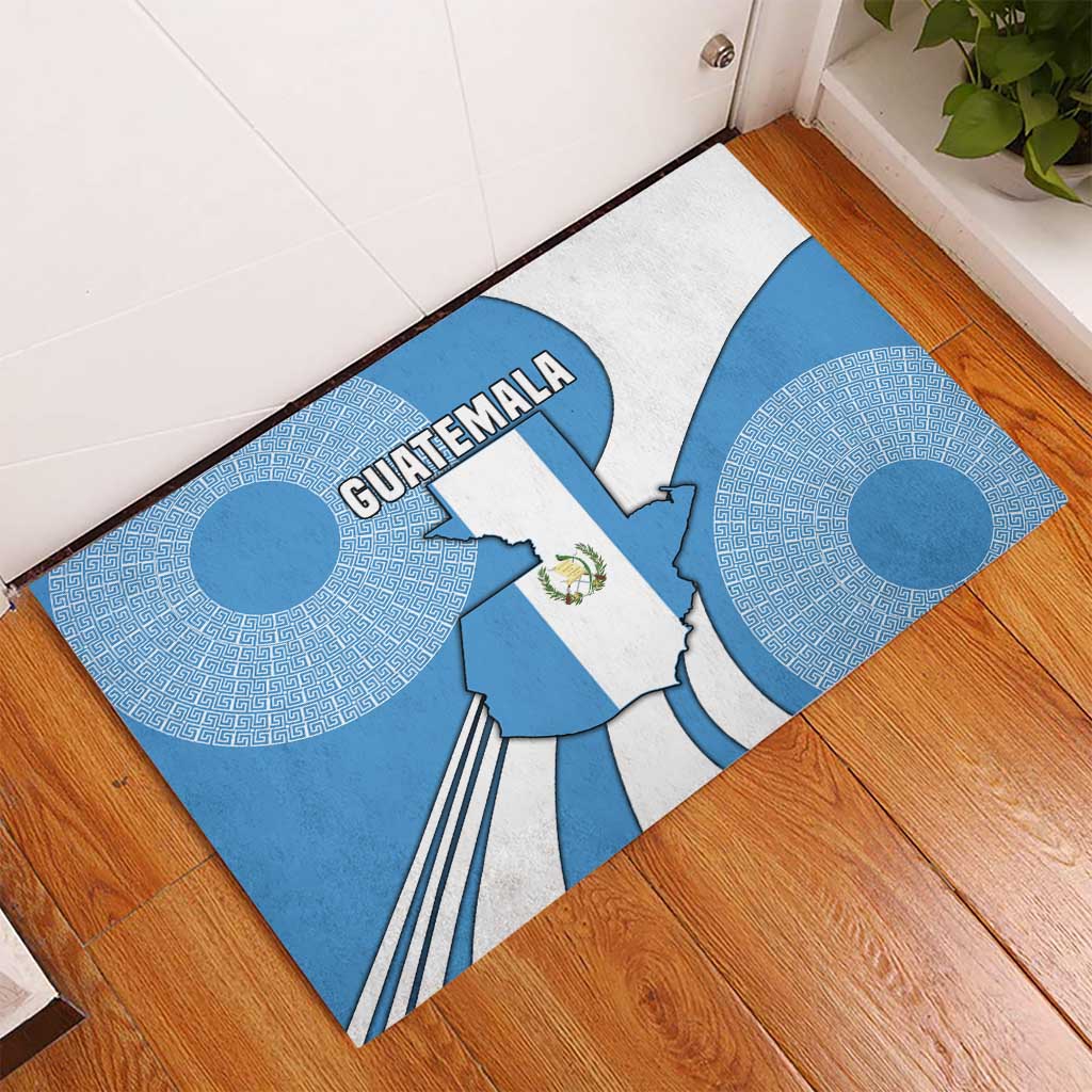 Guatemala Flag Map Rubber Doormat with Blue White Swirl and Geometric Pattern Design - Wonder Print Shop