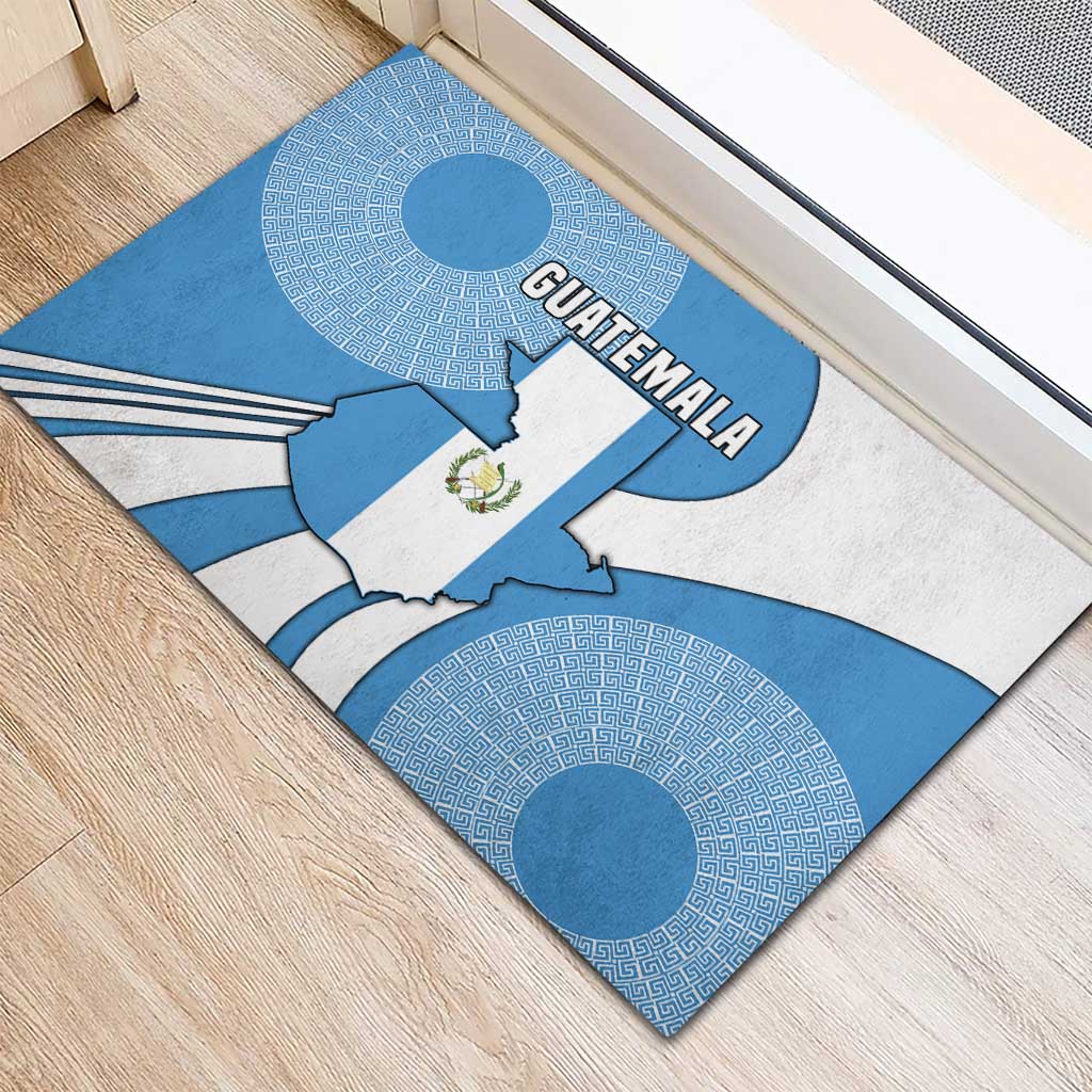 Guatemala Flag Map Rubber Doormat with Blue White Swirl and Geometric Pattern Design - Wonder Print Shop
